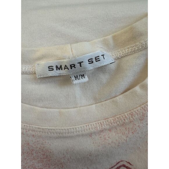 Vintage Y2k Asian Art Print Fitted Tee Cream Burgundy Unique Graphic Top size M - Picture 4 of 6